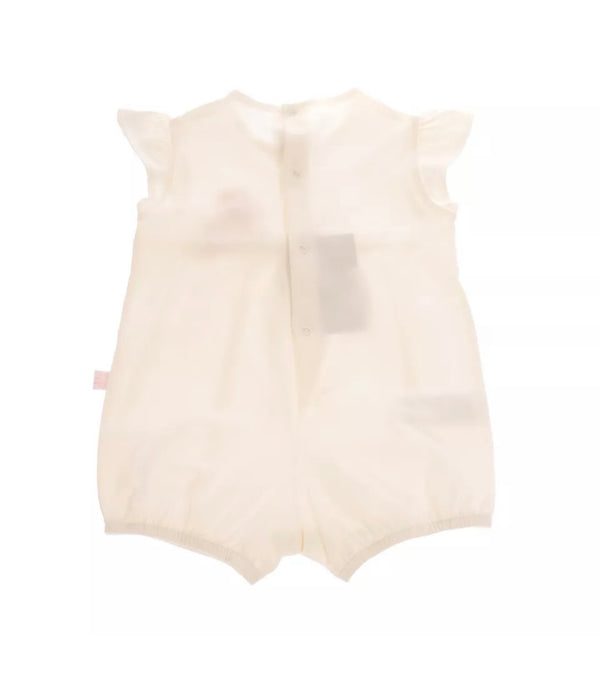 IL GUFO Baby Girl Ivory Romper With Font Flower Details & Logo