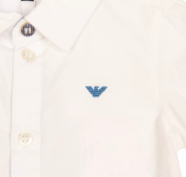 ARMANI BABY Boys White Shirt With Blue Logo