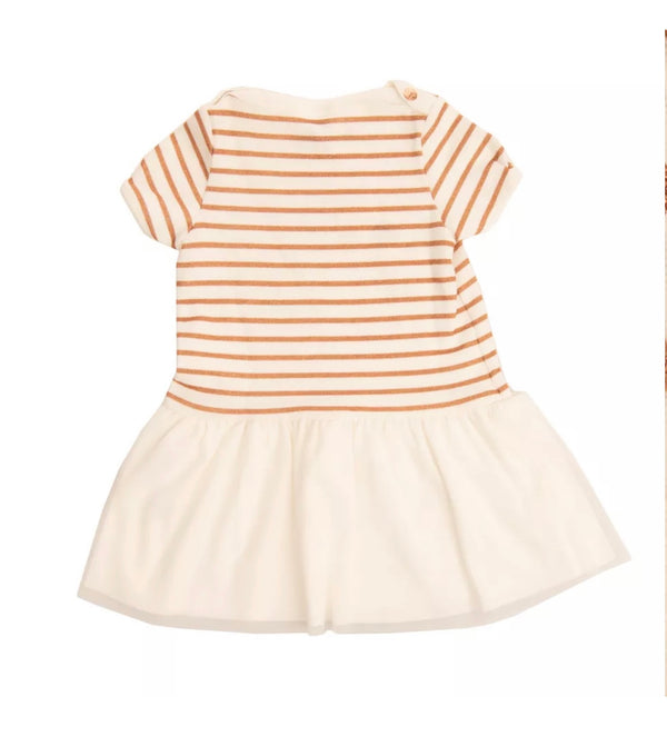 PETIT - BATEAU Girls Ivory & Gold Tulle Dress With Logo