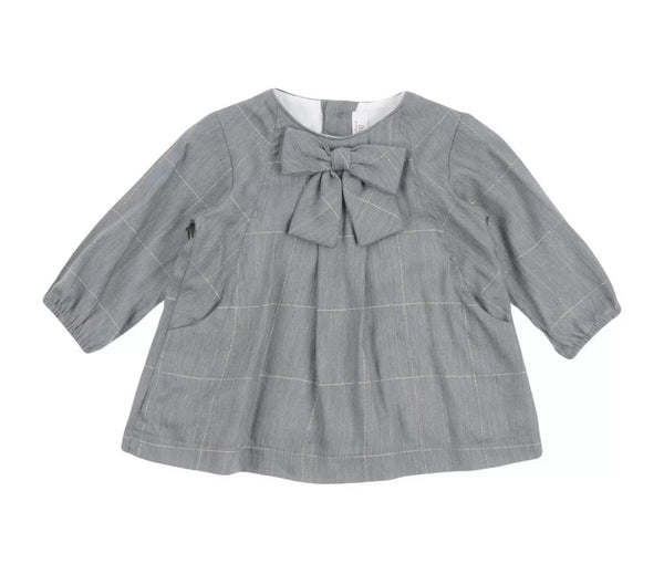 ALETTA Baby Girl Grey Dress With Bow Detail