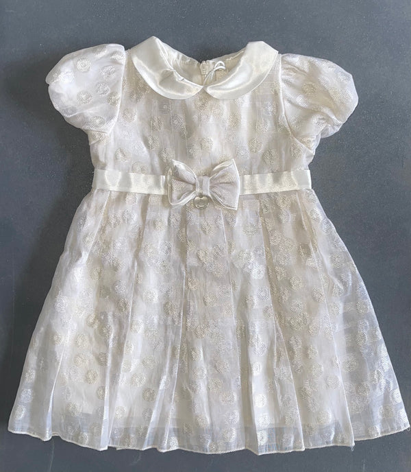 NINNAOH Baby Girl Ivory Dress With Bow & Logo