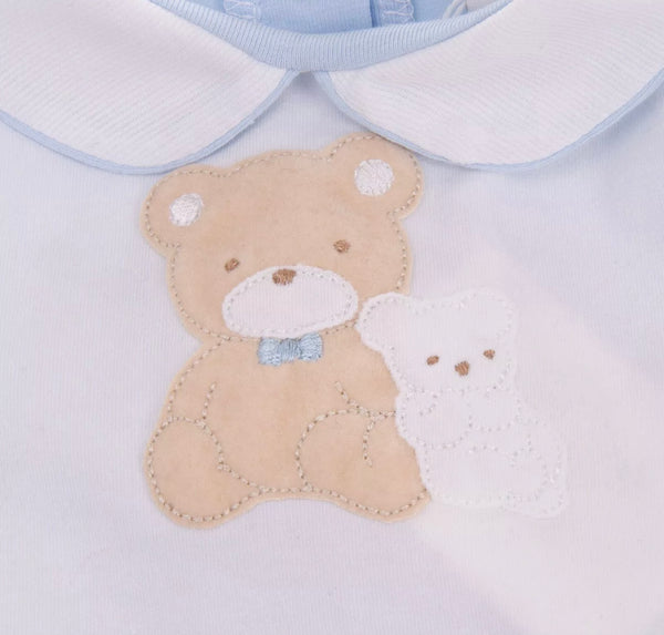 COCCODE' Baby White & Light Blue Babygrow With Bear Patches