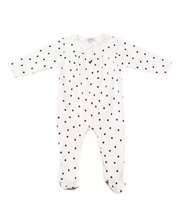 Absorba Baby Girls White and Blue Polka Dots Cotton Babygrow