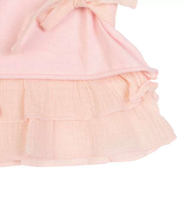 LE PETIT COCO Baby Girl Light Pink Dress Layered With Tie Belt