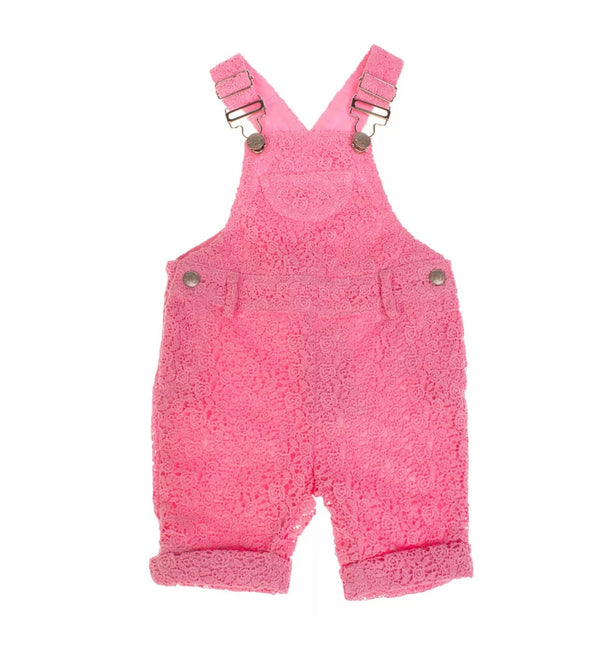 FUN & FUN Baby Pink Lace Dungarees Handcrafted Floral Pattern