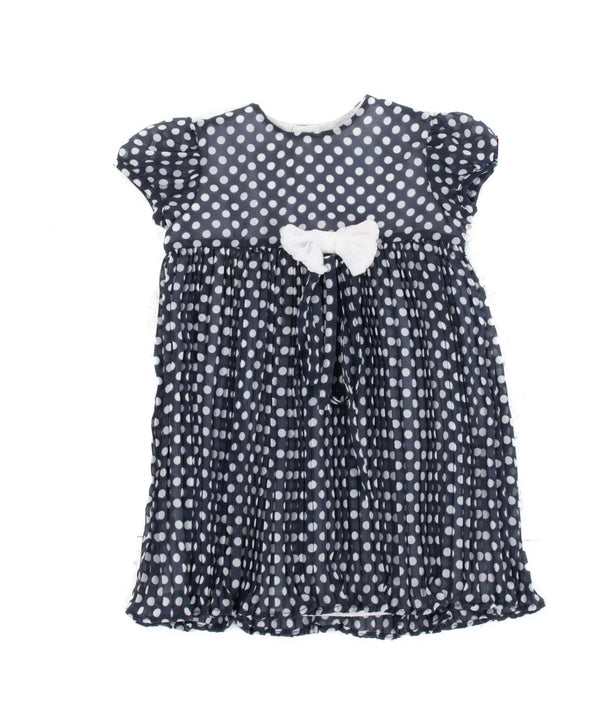 IL GUFO Baby Girls Navy Blue & White Polka Dots Dress With Bow