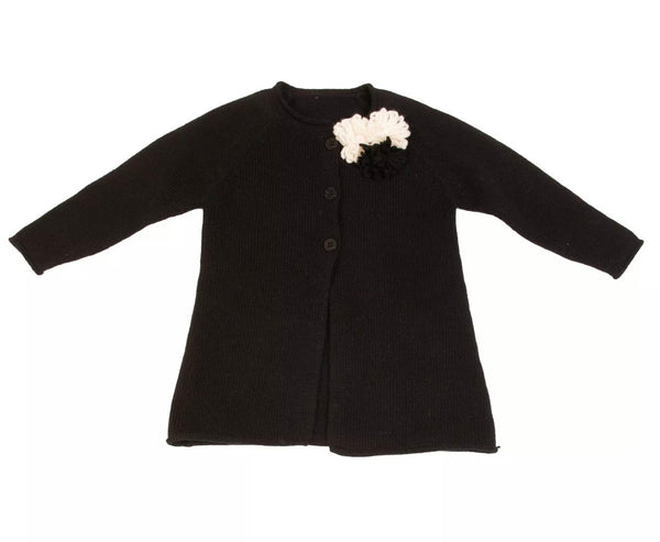 IL GUFO Girls Wool Maxi Cardigan With Front Flower