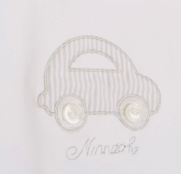 NINNAOH White & Grey Babygrow With Embroidered Car & Logo