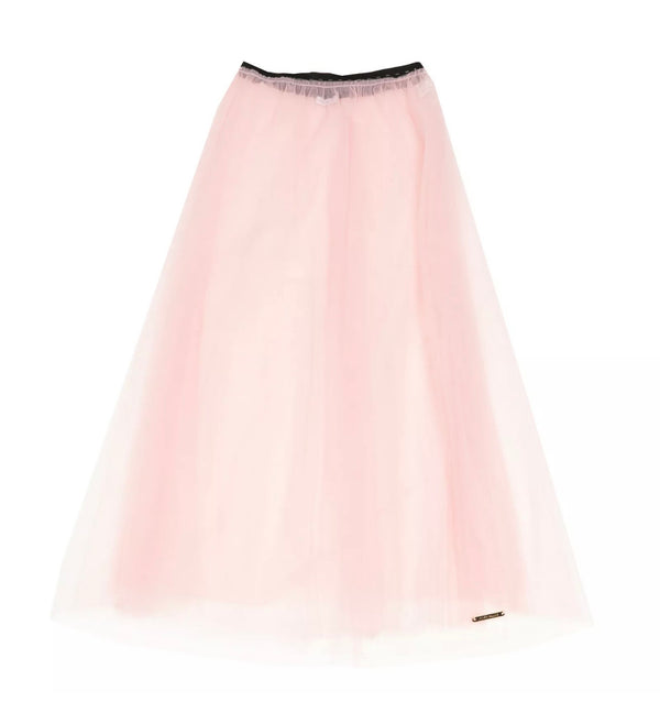 I PINCO PALLINO Girls Light Pink Long Tulle Skirt With Logo