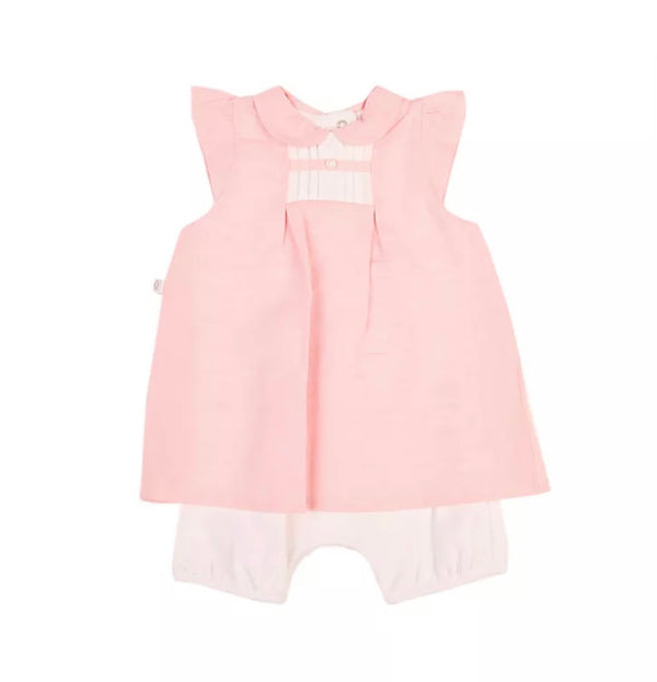 ABSORBA Baby Girl Light Pink Linen Blend Romper Dress With Logo
