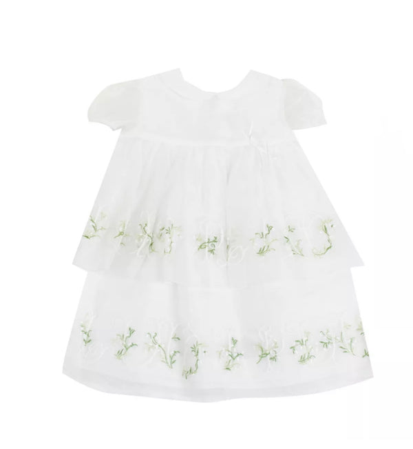 I PINCO PALLINO Girls White Floral Embroidered Logo Collared Dress