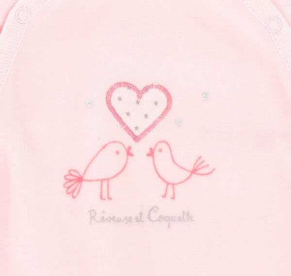 ABSORBA Baby Girl Chenille Light Pink Babygrow With Heart & Birds