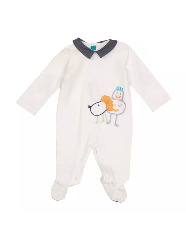 FEFE' Baby White Embroidered Babygrow With Elbow Patches