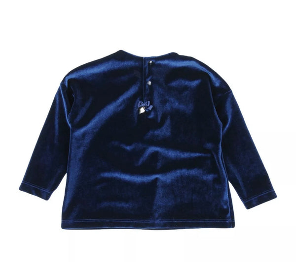 ALETTA Girls Blue Velour Blouse With Heart Logo