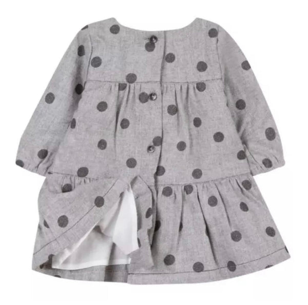 ABSORBA Baby Girl Grey Polka Dots Dress With Bow Detail