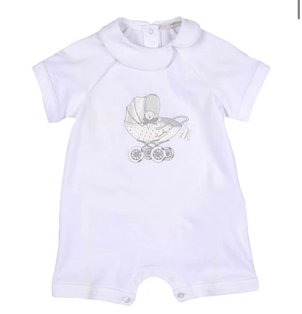 AMORE BEBE White Baby Romper With Buggy & Bear Print