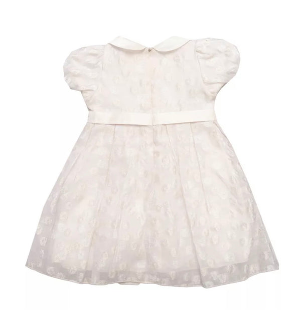 NINNAOH Baby Girl Ivory Dress With Bow & Logo