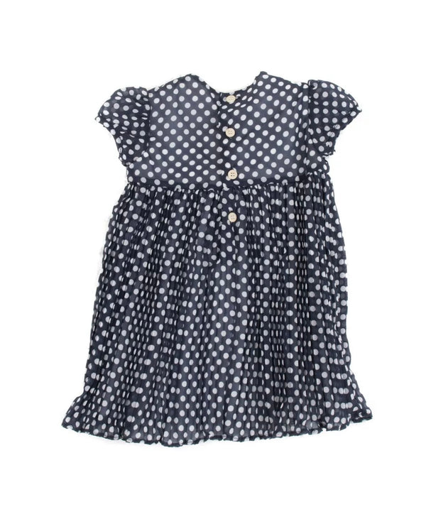 IL GUFO Baby Girls Navy Blue & White Polka Dots Dress With Bow