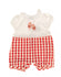 LE BEBE Baby Girl Collared Romper White & Red With Shoes Print