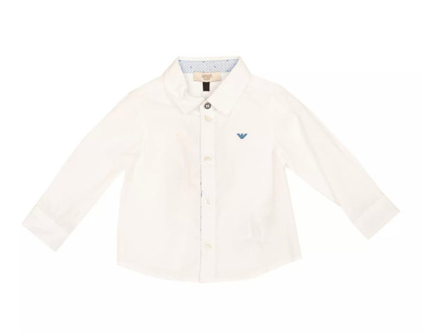 ARMANI BABY Boys White Shirt With Blue Logo