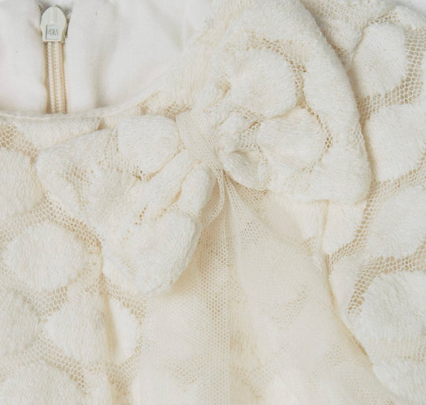 NANAN Baby Girl Cream Tulle Dress With Front Bow And Logo