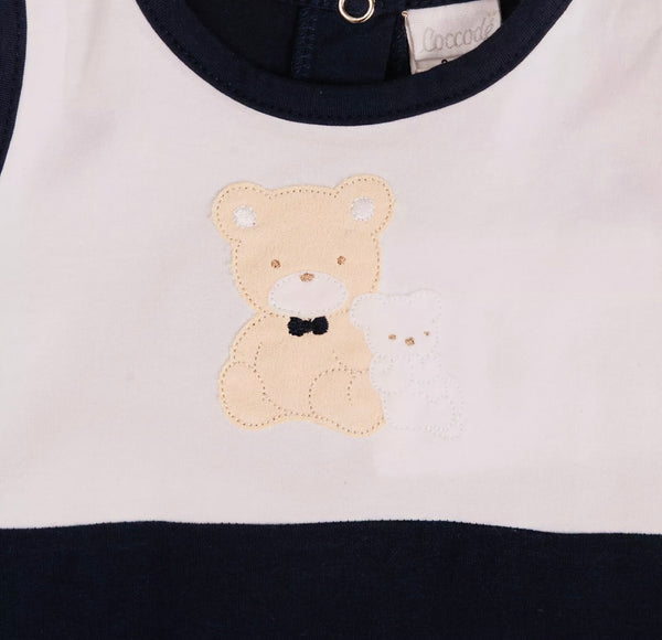 COCCODE' White & Navy Baby Romper With Bear Patches