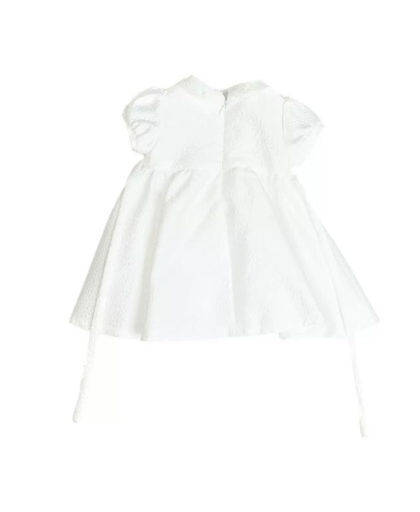 LE BEBE' Baby Girl White Dress With front Bow Detail & Logo