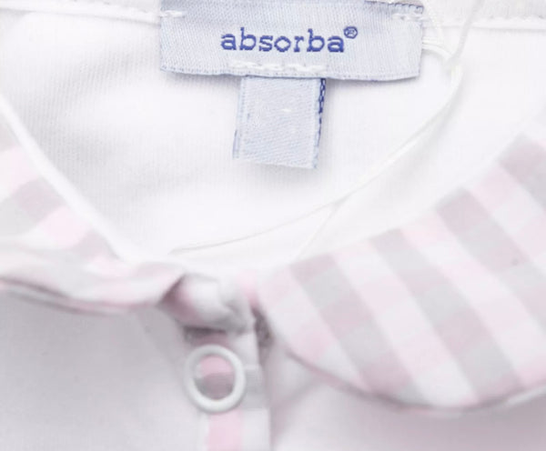 ABSORBA Baby Girl White Collared Cotton Babygrow With Gingham Pattern