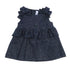 ALETTA Girls Navy Blue Sparkly Dress With Shoulder Bows