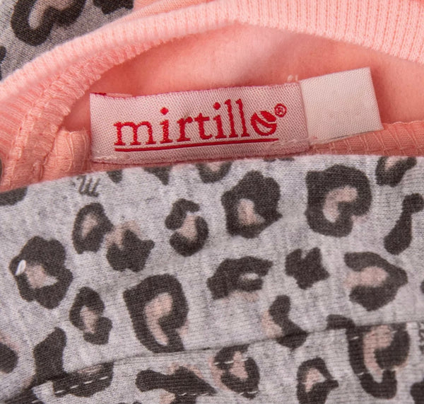 MIRTILLO Baby Girl Light Pink & Grey Dress With Leopard Pattern