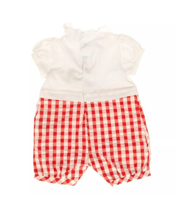 LE BEBE Baby Girl Collared Romper White & Red With Shoes Print