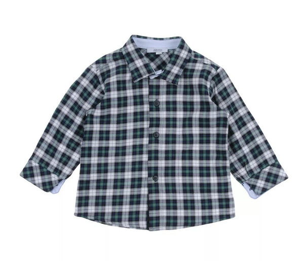 ALETTA Boys Tartan Shirt Green & Navy Blue - Made In Italy