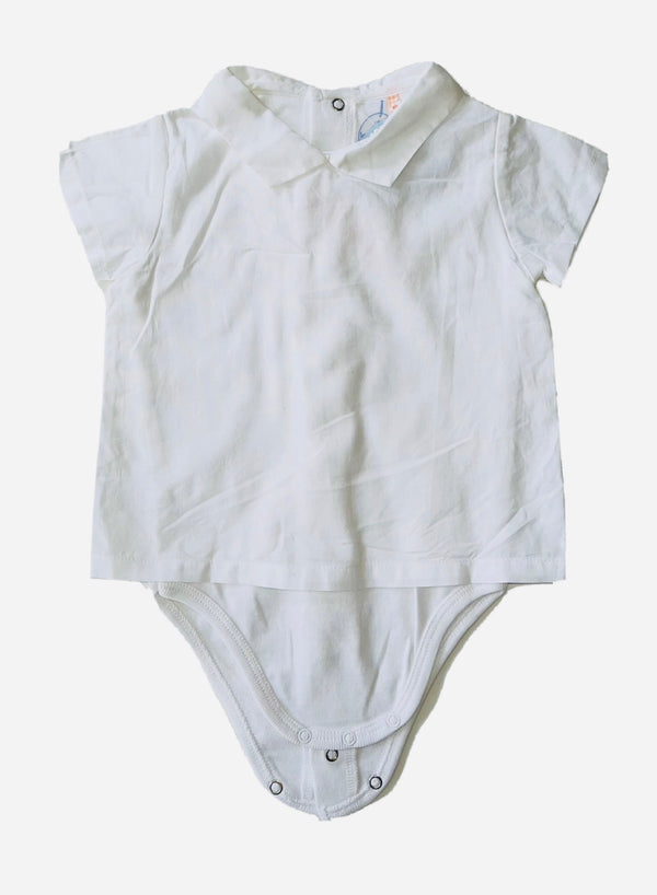 LARANJINHA Baby White Two Tone Collared Body Shirt