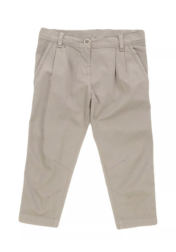 EDDIE PEN Grey Chino Trousers With Pleated Details & Logo