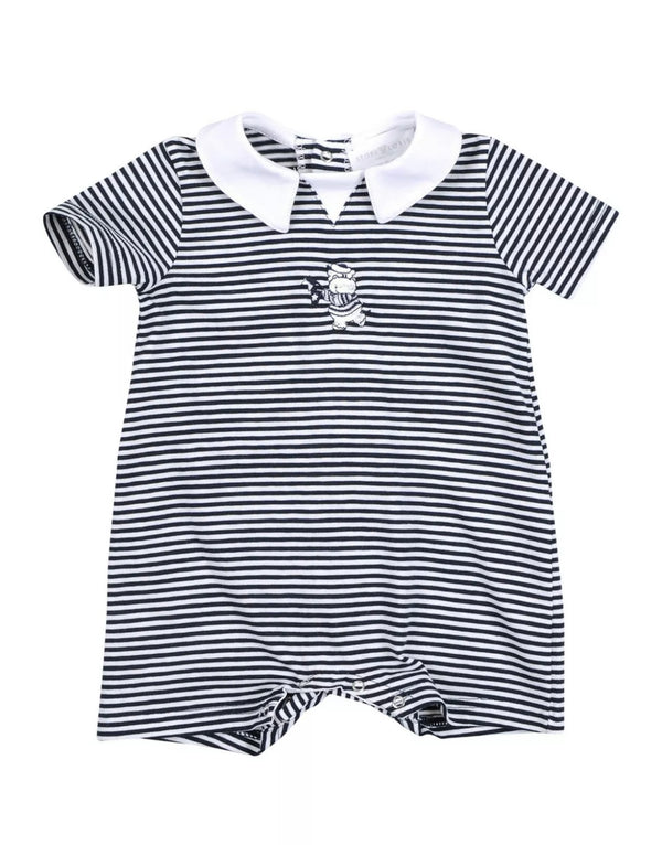 STORY LORIS White & Navy Blue Stripped Baby Romper