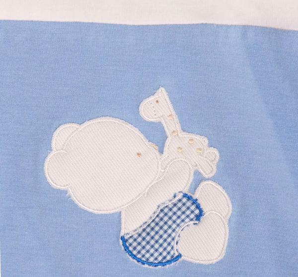 COCCODE White & Blue Baby Romper With Bear Patch