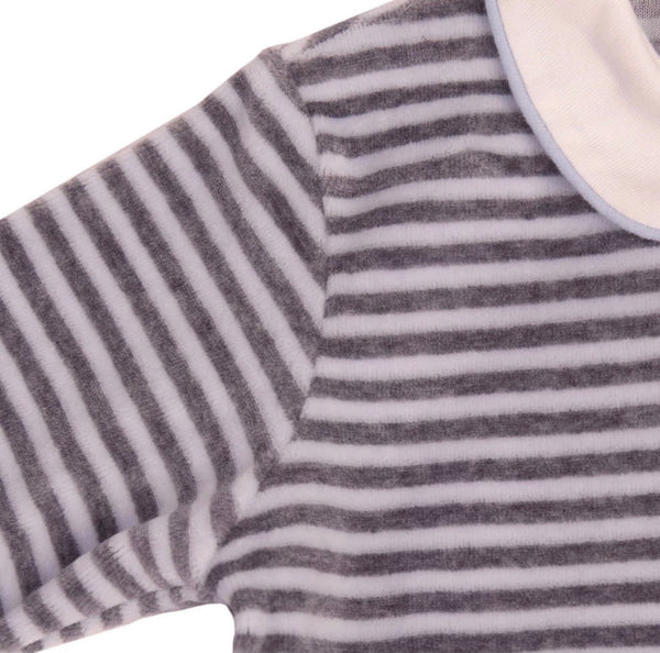 COCCODE' Chenille Collared Grey Babygrow Stripped With Elbow Patches