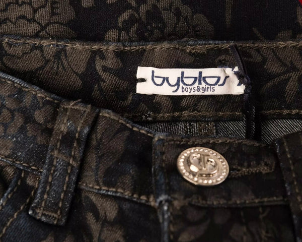BYBLOS Baby Girl Navy Blue Jeans With Floral Pattern