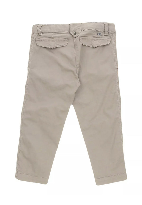 EDDIE PEN Grey Chino Trousers With Pleated Details & Logo