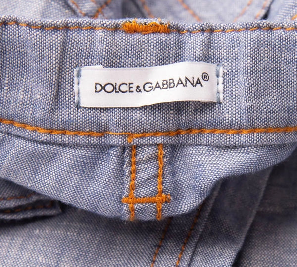DOLCE & GABBANA Light Blue Linen Trousers With Logo