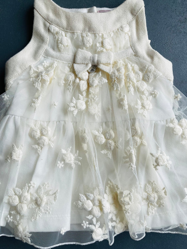 MONNALISA Bebe Girls Ivory Dress With Floral Embroidered Tulle