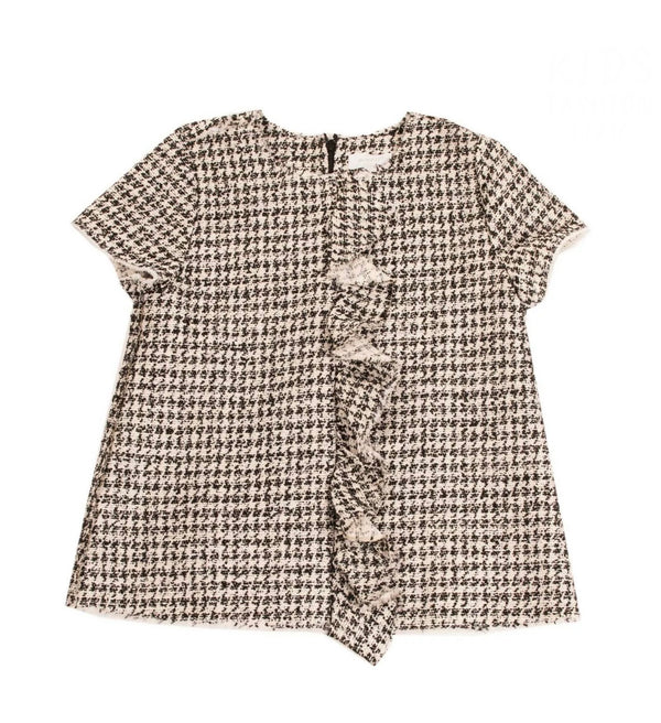 PINKO up Girls Tweed Top With Front Ruffle Trim