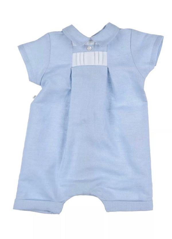 ABSORBA Baby Boys Light Blue Collared Linen Romper