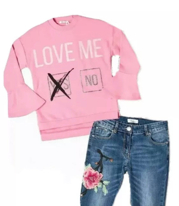 Gaialuna Girls Pink Maxi Sweater With Front Love Me Writing