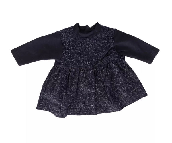 ALETTA Baby Girl Navy Blue Glittery Dress With Front Bow