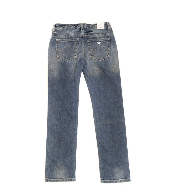 ARMANI JUNIOR Blue Jeans With Faded Effect & Logo