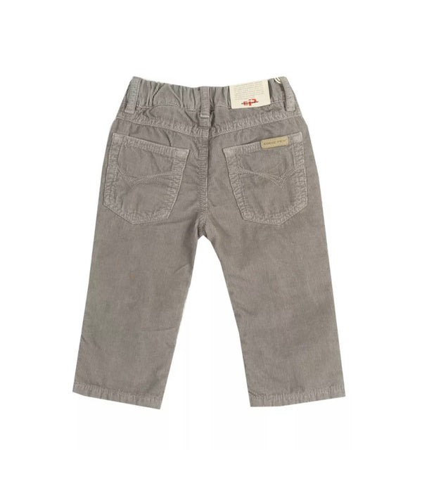 EDDIE PEN Grey Corduroy Cotton Trousers With Back Logo