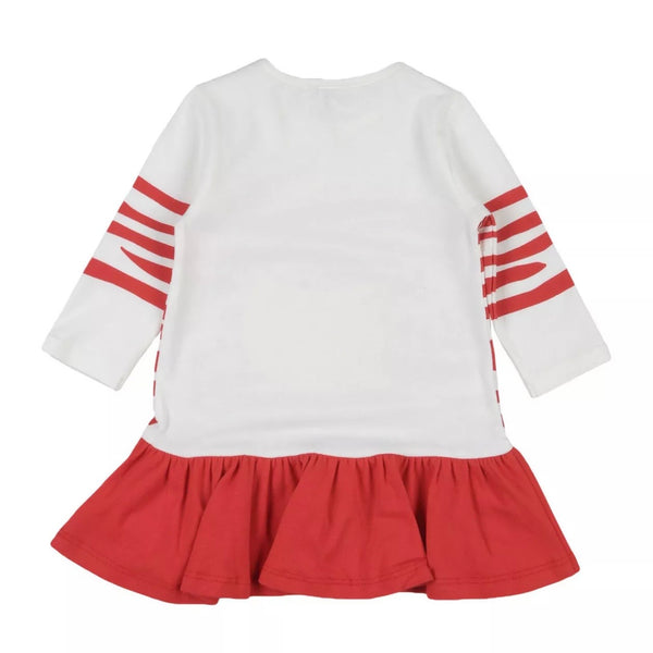 GAULTIER BEBE Girls red/ Ivory Dress With Mittens Pattern