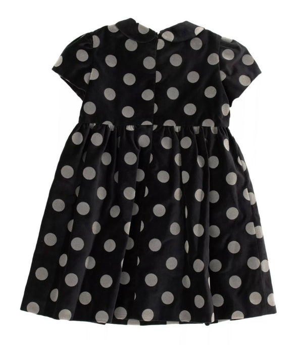 PERDIPIU' Girls Navy Blue Velvet Dress With Polka Dots Pattern