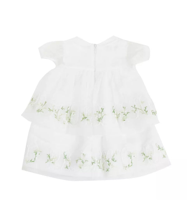 I PINCO PALLINO Girls White Floral Embroidered Logo Collared Dress